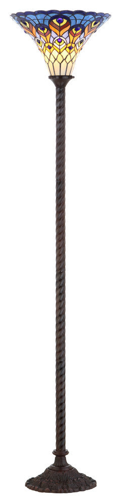 Peacock Tiffany-Style 70" Torchiere Floor Lamp, Bronze
