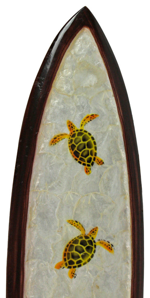 31 In Wood And Capiz Four Turtles Hand Carved Decorative Surfboard Wall Decor