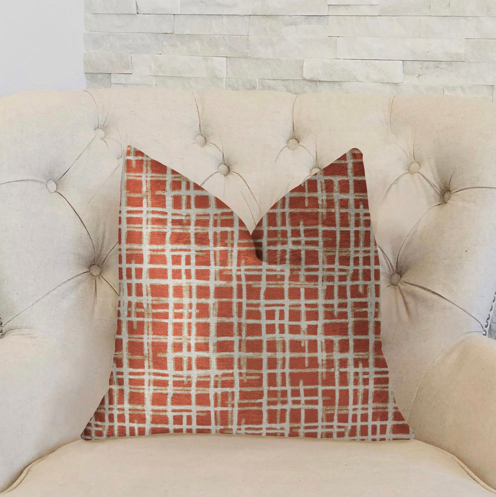 Spiced Fields  Orange and Beige Luxury Throw Pillow, 20"x20"
