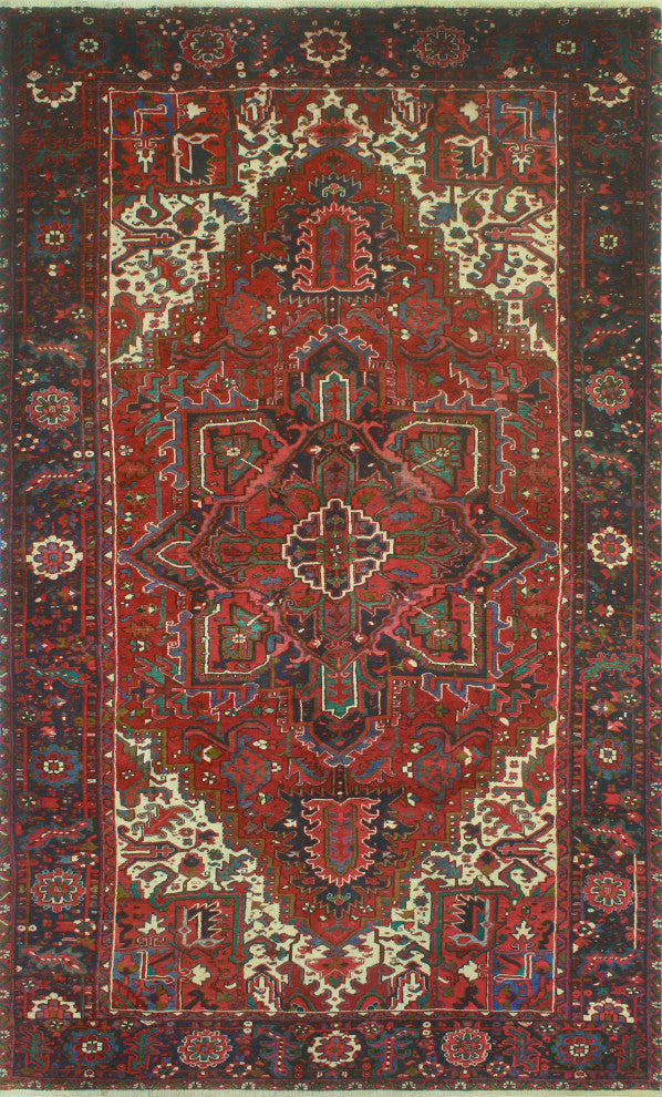 Vintage Heriz Claybour Red/Navy Rug, 7'3x12'1