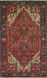 Vintage Heriz Claybour Red/Navy Rug, 7'3x12'1