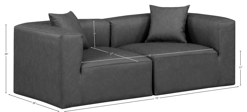 Cube Upholstered Modular Sofa, Grey, 2-Piece: 2 Corner Chair, Vegan Leather