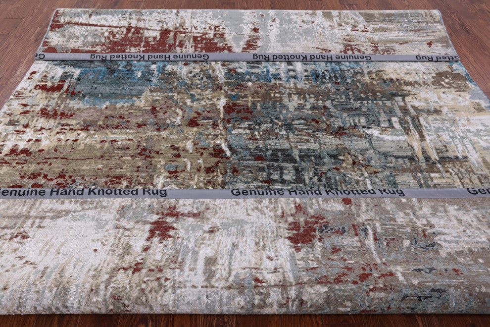 8' 1" X 10' 3" Wool and Silk Abstract Hand Knotted Rug Q9422
