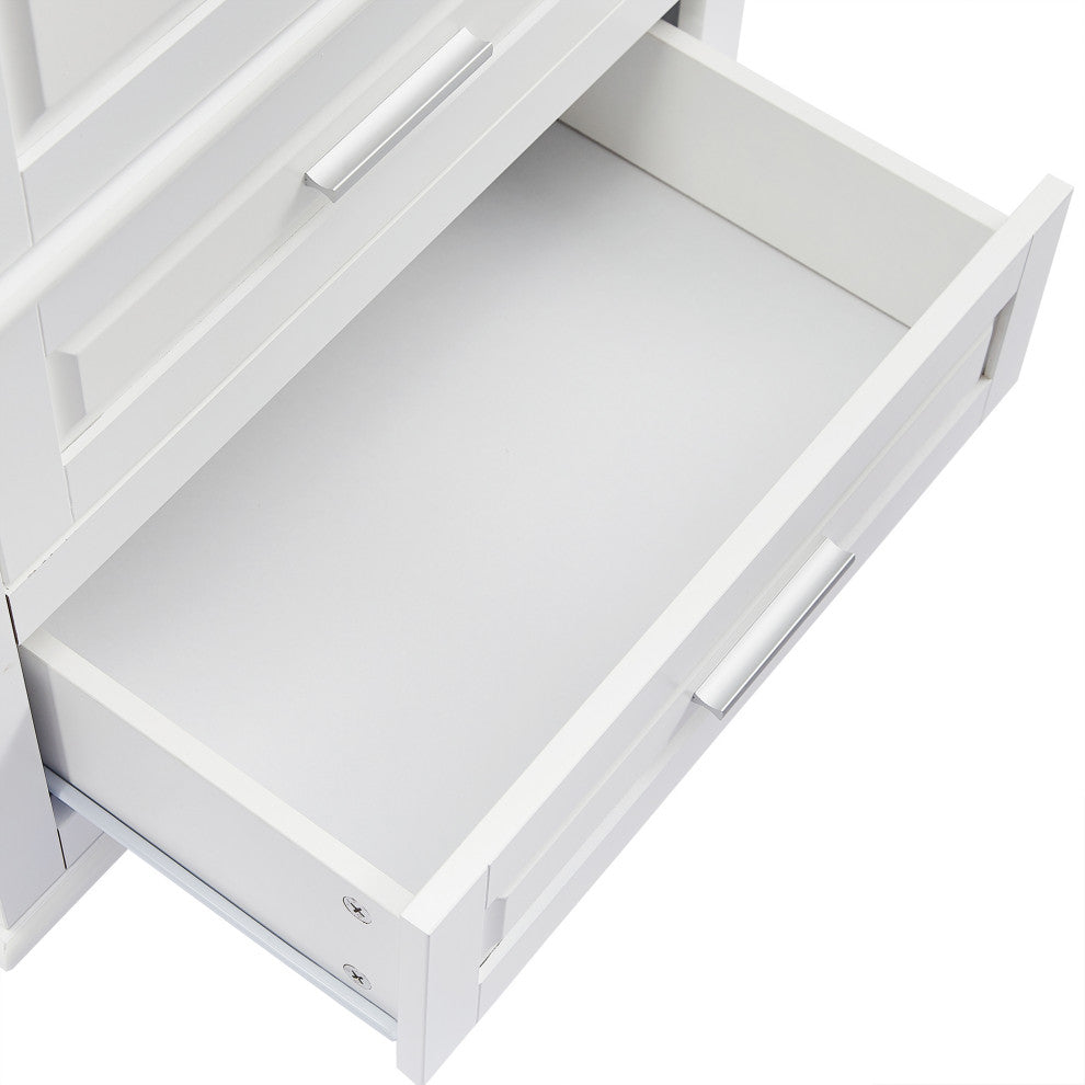 63" Tall Wood 2-door Bath Cabinet, White, Adjustable Shelf