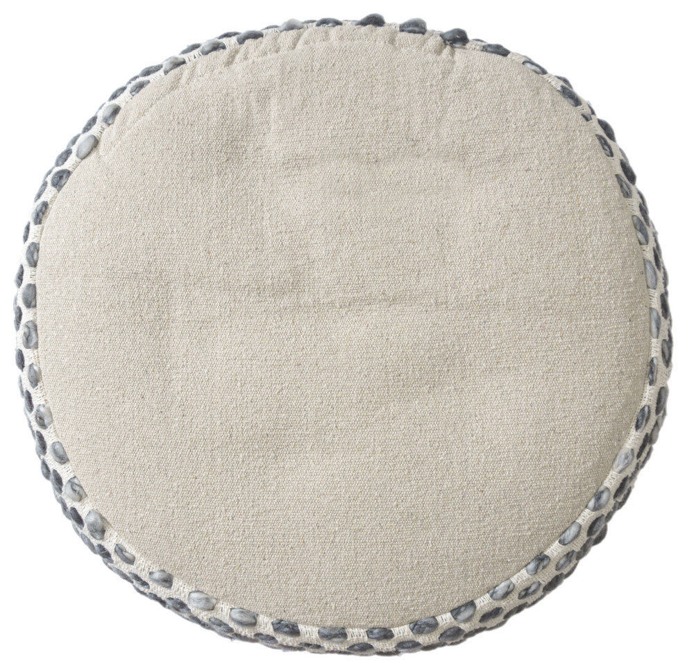 Quirk Rustic Striped Flatweave Cotton Blend  Pouf, White/ Navy