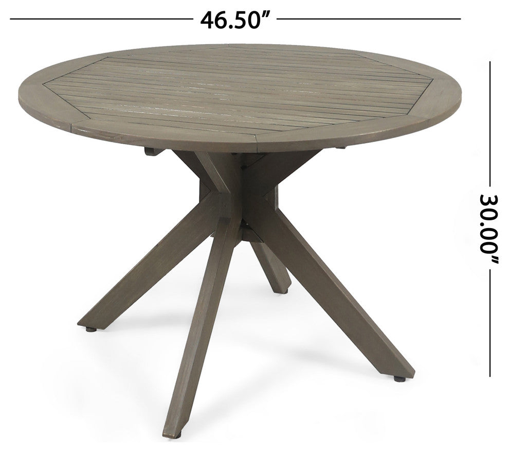 GDF Studio 5-Piece Kirby Outdoor Wood and Wicker Dining Set, Gray Finish/Gray