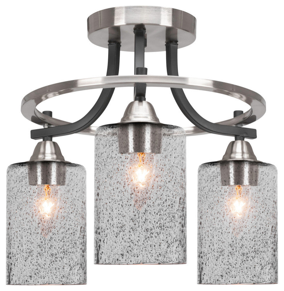 Paramount 3-Light Semi-Flush, Matte Black & Brushed Nickel, 4" Smoke Bubble