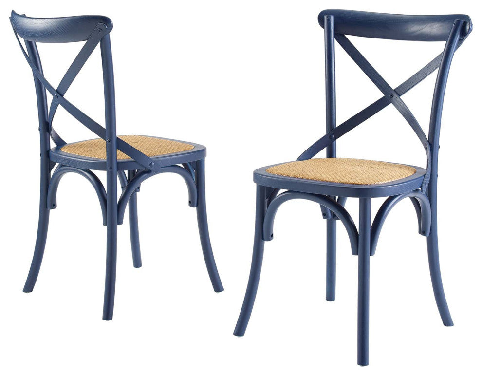 Side Dining Chair, Set of 2, Wood, Dark Blue, Modern, Cafe Bistro Restaurant