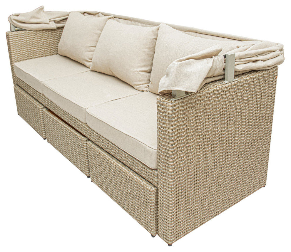 Outdoor Wicker Patio Sofa, Canopy and Ottoman Set