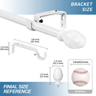 Adjustable Acorn Drapery 5/8" Rod, 28"-48", Glossy White