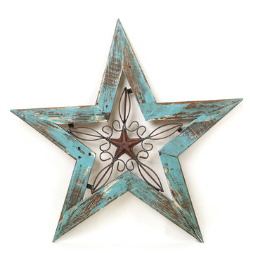 Wood and Iron Wall Texas Star-Wall Decor, Turquoise