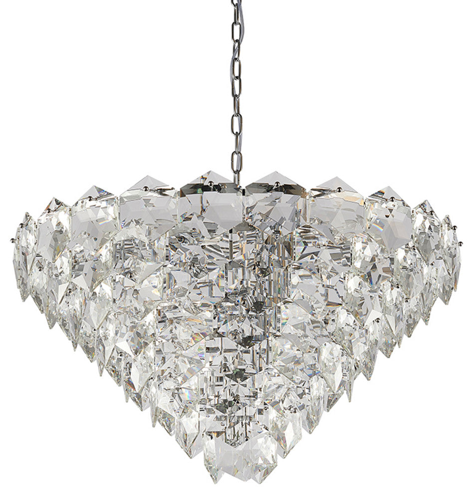 15-Light Chrome Steel Chandelier With Clear Crystals