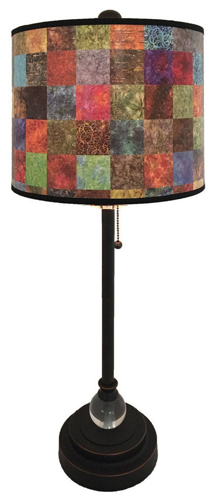 28" Crystal Buffet Lamp With Colorful Patchwork Shade, Oil Rubbed Bronze, Single