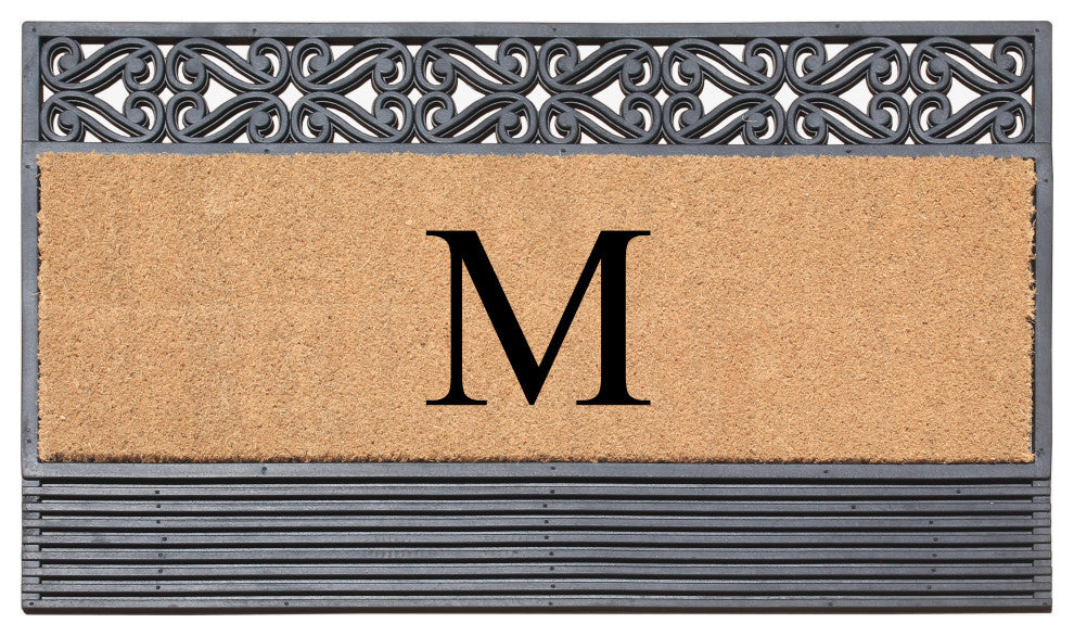 Rosewood Black/Beige 24"x36" Rubber And Coir Monogrammed Doormat, M