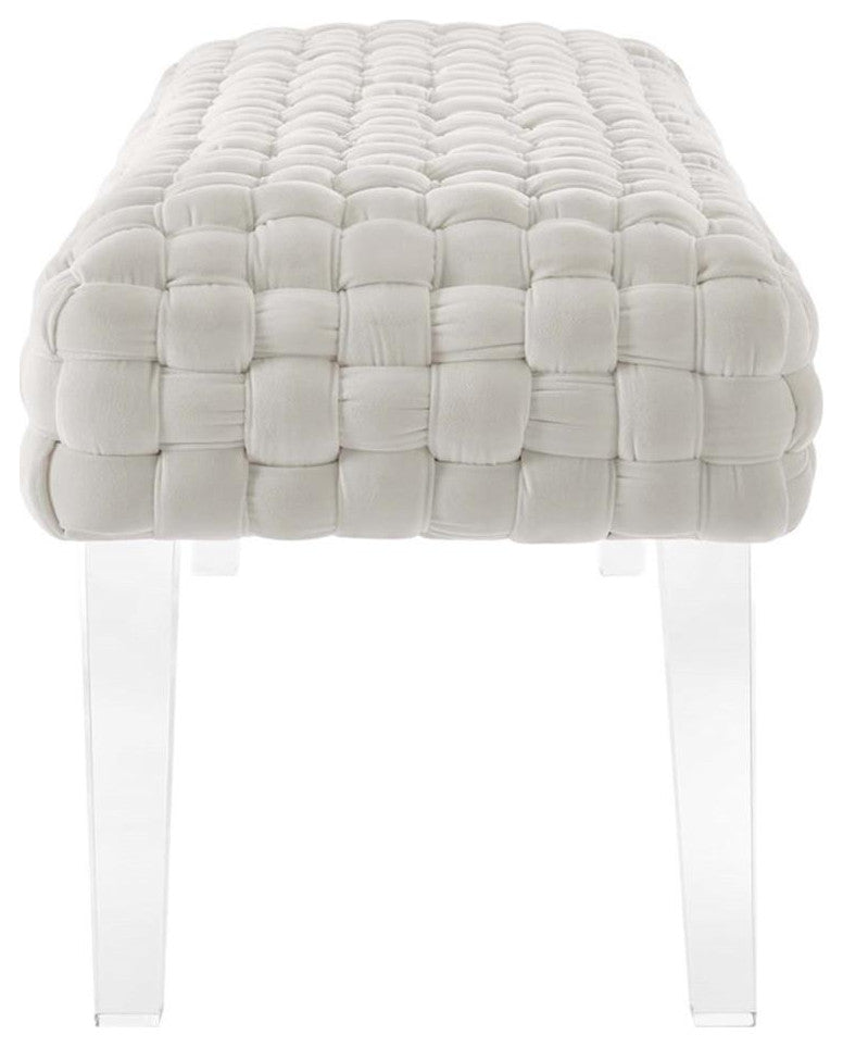 Prologue Woven Performance Velvet Ottoman, White