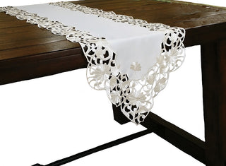 Daisy Lace Embroidered Cutwork Table Runner, 15x70