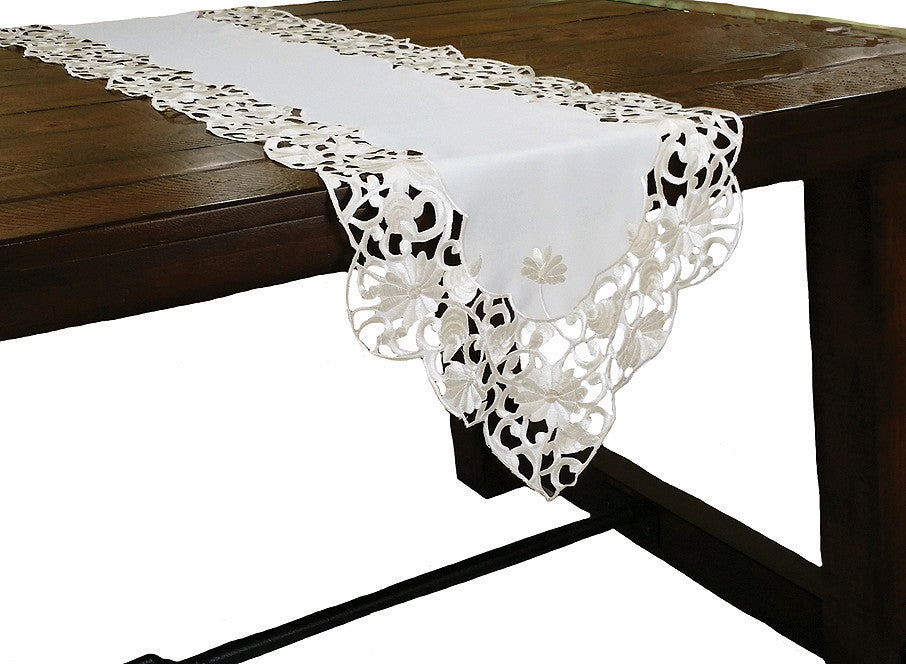 Daisy Lace Embroidered Cutwork Table Runner, 15x70