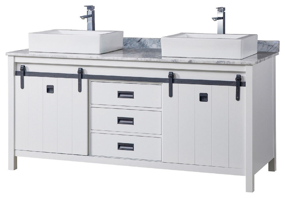 72" Davinci Bath Vanity, White With Vessel Sinks