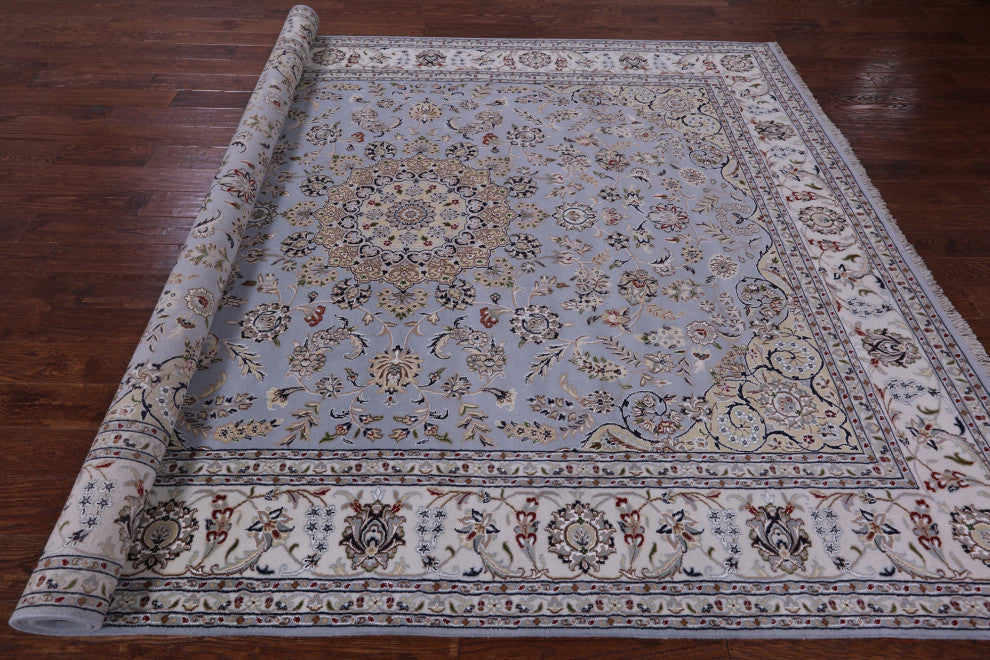 8' 1" X 10' 2" Persian Nain Wool & Silk Hand Knotted Rug - Q14728