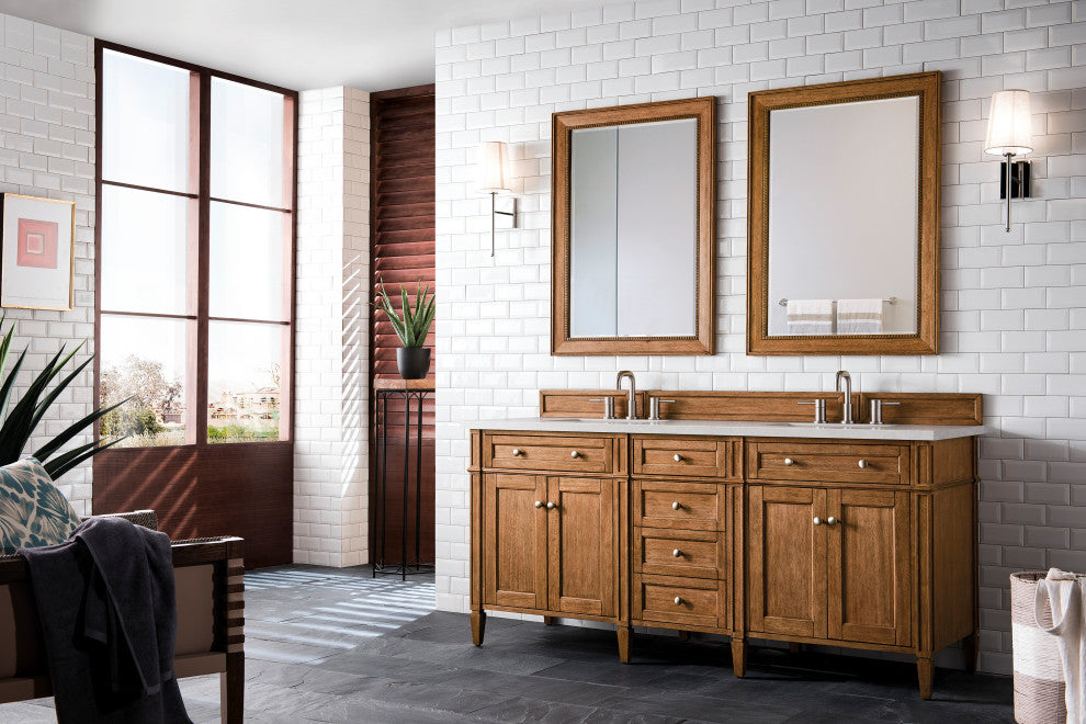 Brittany 72" Saddle Brown Double Vanity, Eternal Serena Quartz Top