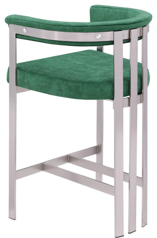 Marcello Upholstered Counter Stool, Green, Velvet, Brushed Chrome