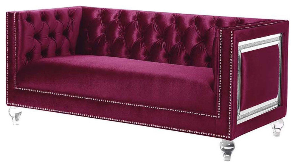 Velvet Upholstery Loveseat, Burgundy