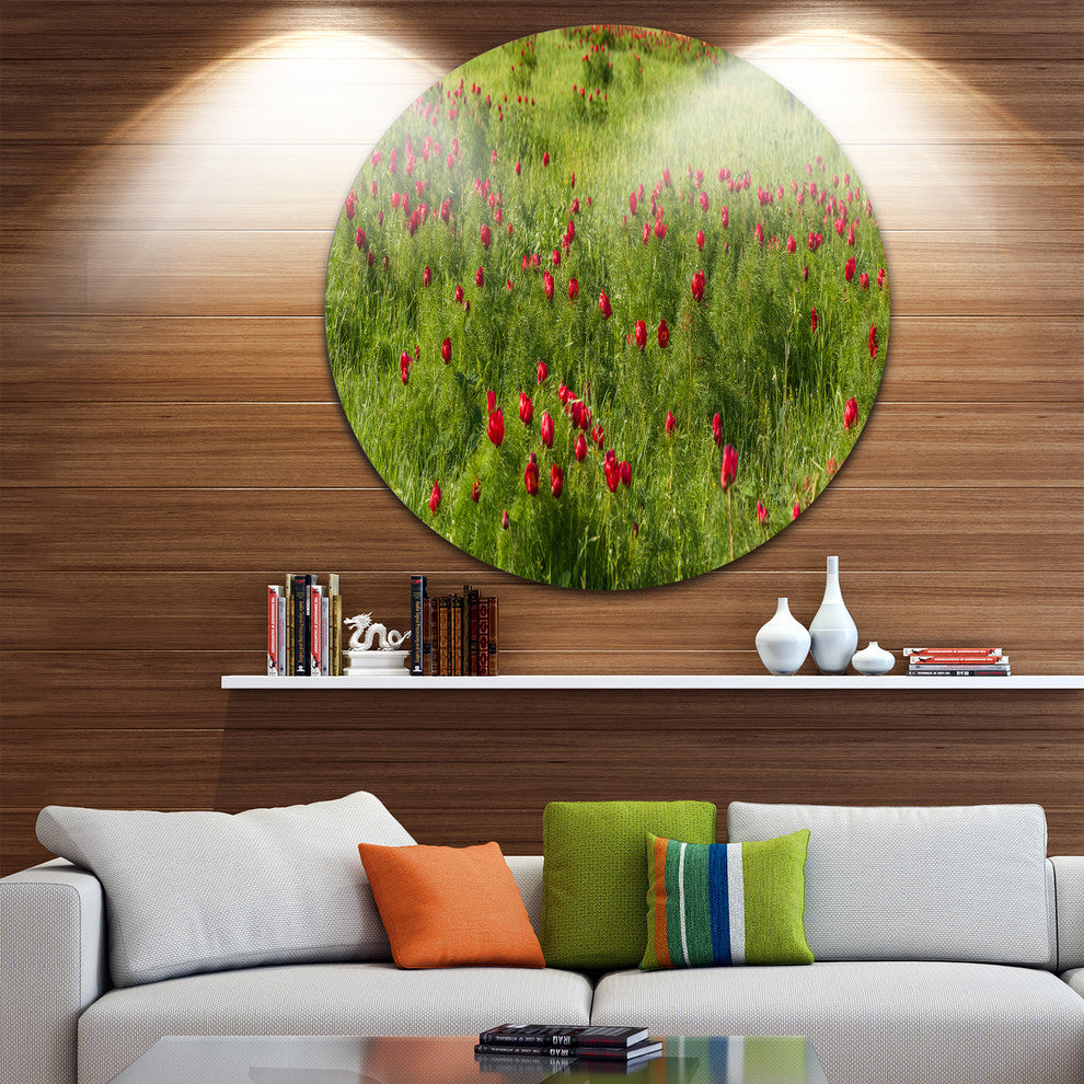 Wild Peonies Flower In Steppe, Landscape Large Disc Metal Wall Art, 23"