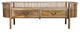 Mango Wood Slatted Bench With 2 Drawers and Metal Pulls, Natural and Brass