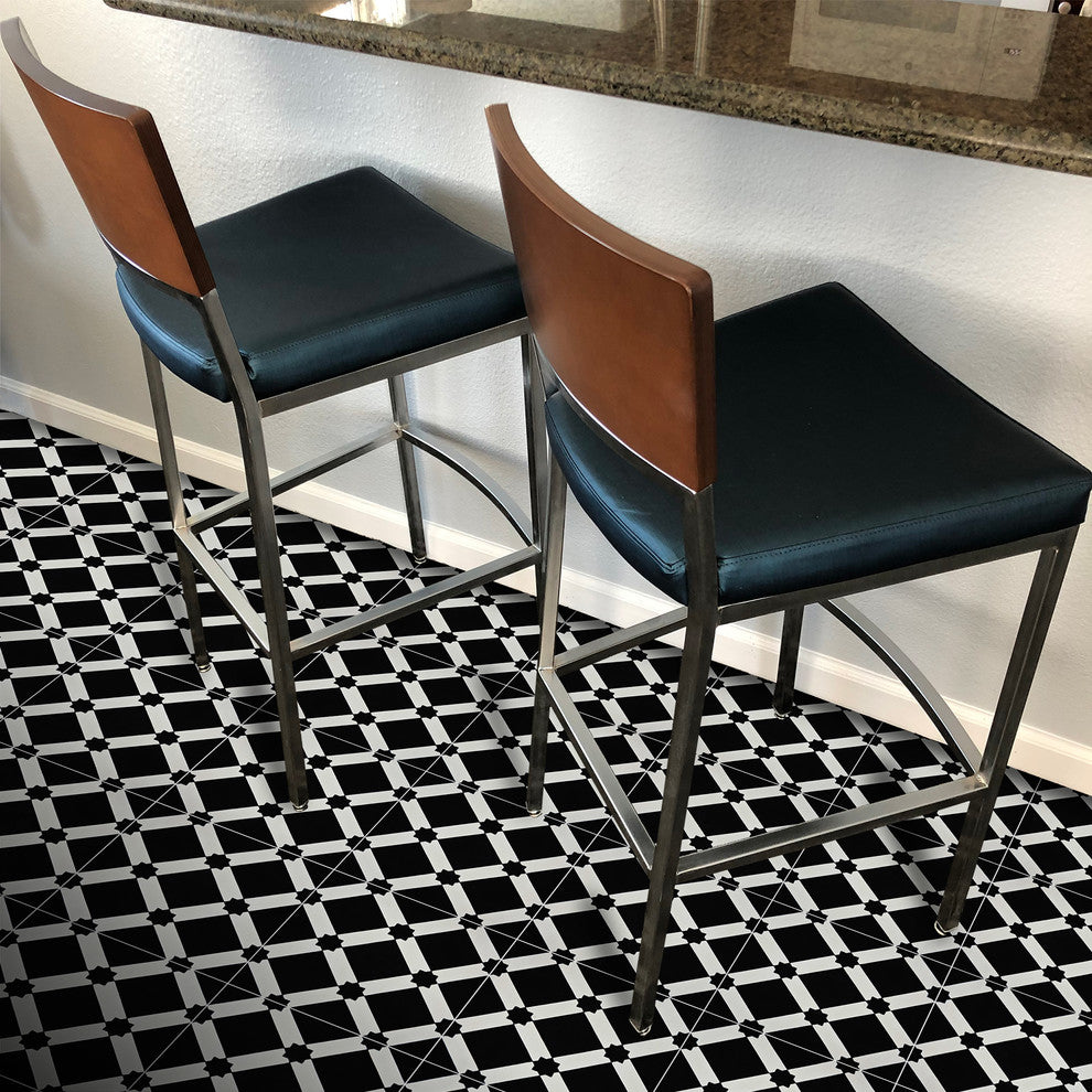 8"x8" Ait Baha Handmade Cement Tile, Black/White, Set of 12