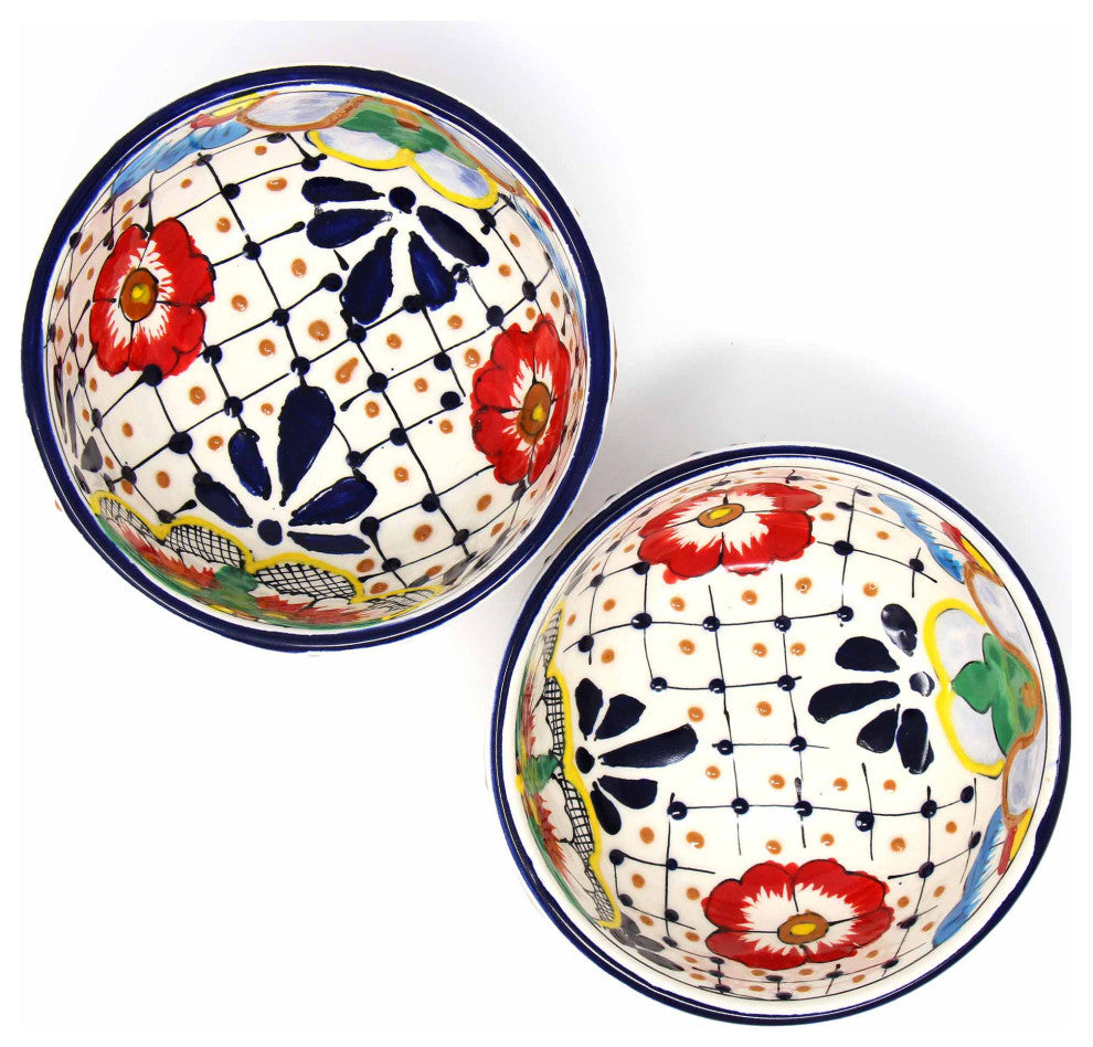 Half Moon Bowls, Dots and Flowers, Set of 2