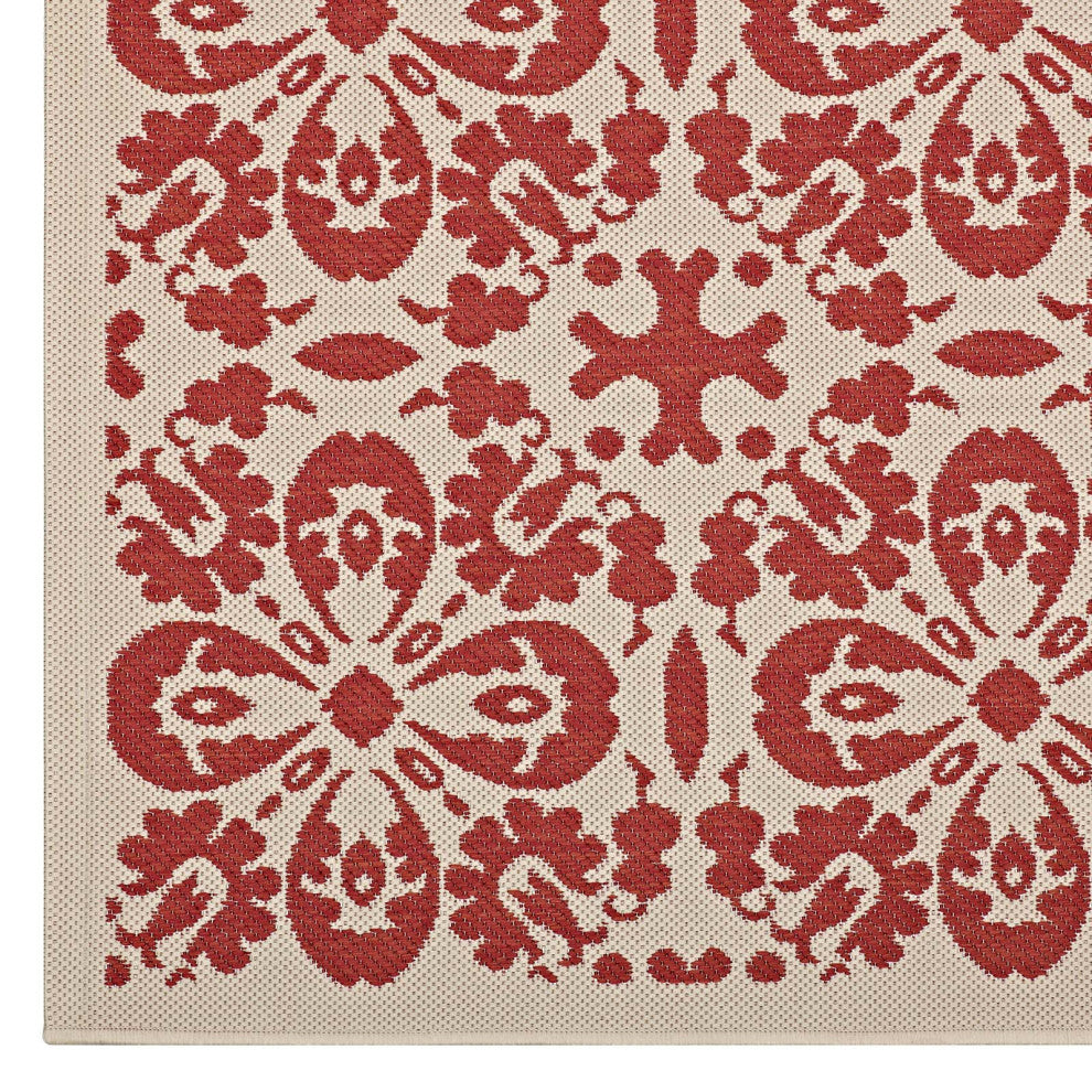 Ariana Vintage Floral Trellis 9x12 Indoor and Outdoor Area Rug, Red and Beige