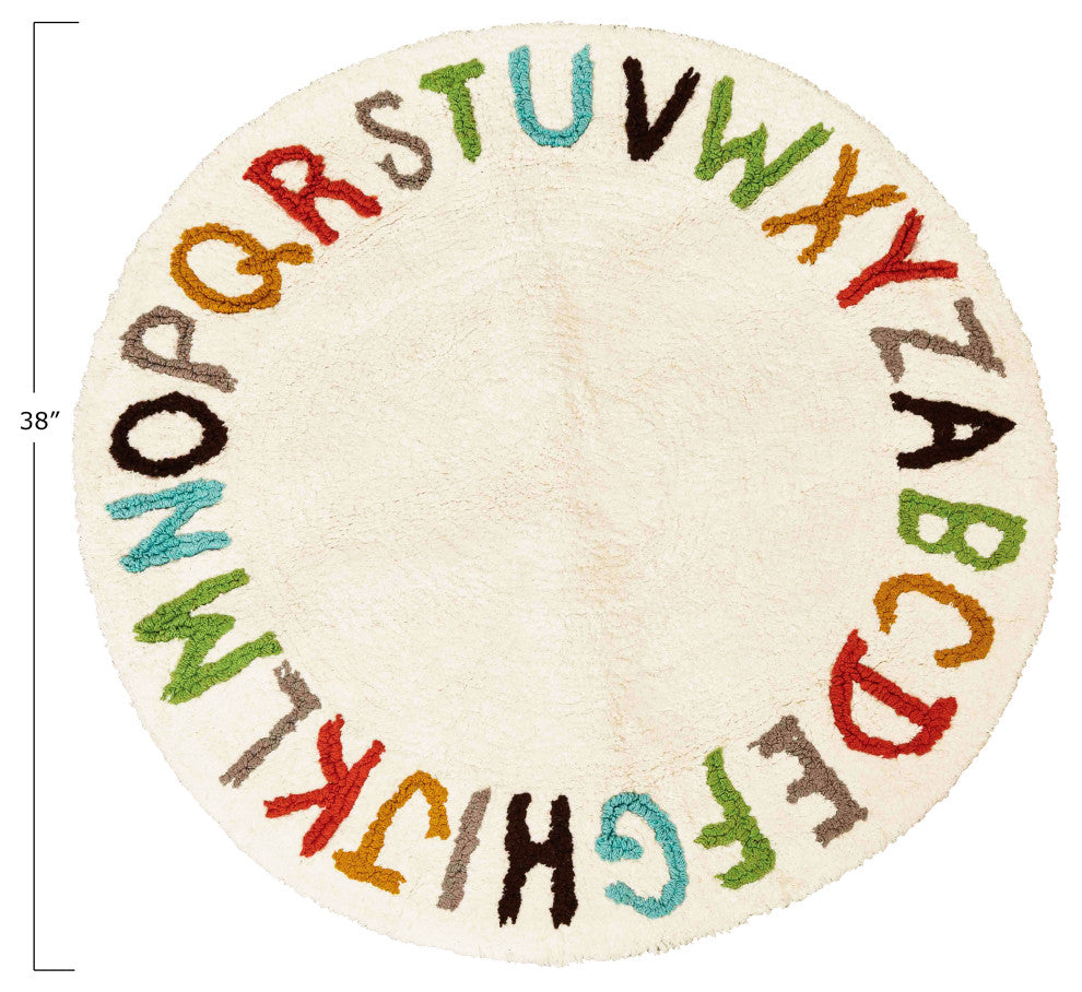 38" Round Cotton Tufted Alphabet Rug