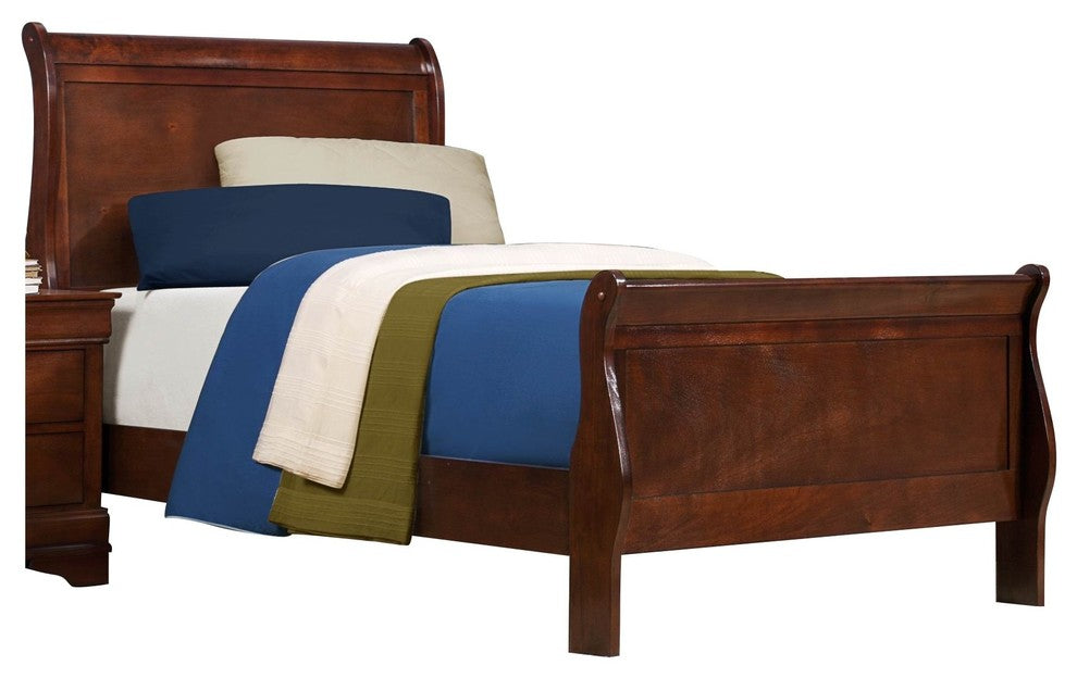 Modern Louis Philippe Twin Sleigh Bed, Burnish Cherry