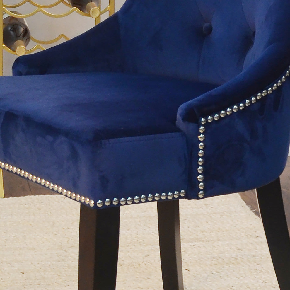 Megan Tufted Chair With Nailhead Trim, Blue/Espresso
