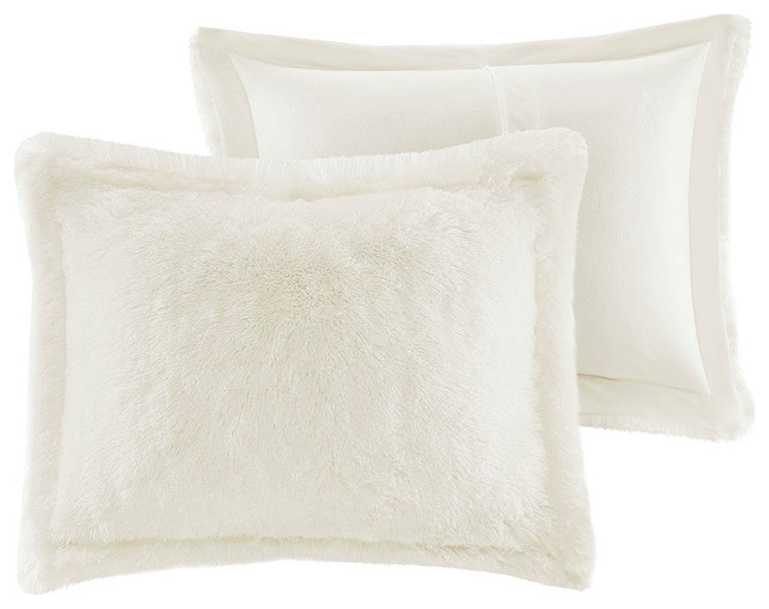 Intelligent Design Malea Shaggy Fur Duvet Cover Set, Ivory
