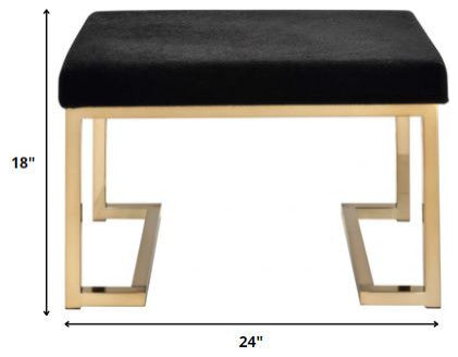 24" Black Polyester and Gold Ottoman
