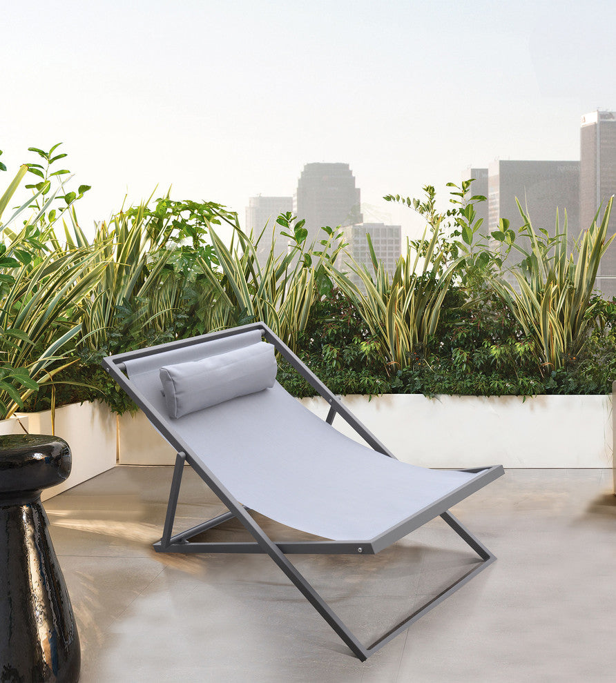 Wave Outdoor Patio Aluminum Deck Chair, Gray Powder Coated