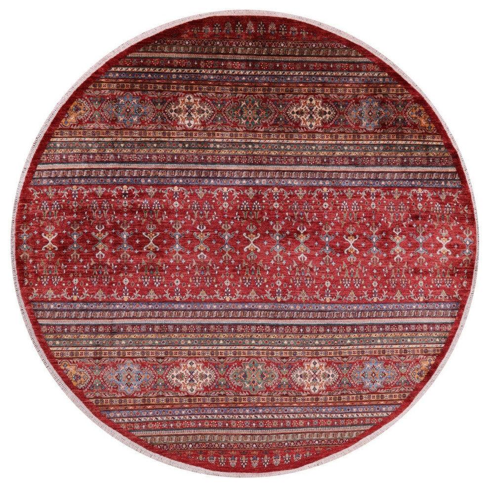 9' 4" X 9' 7" Round Khorjin Super Kazak Hand Knotted Rug Q9956