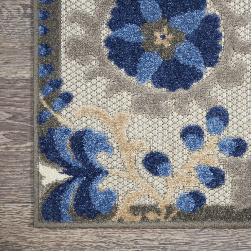 7 x 10 Natural and Blue Indoor Outdoor Area Rug