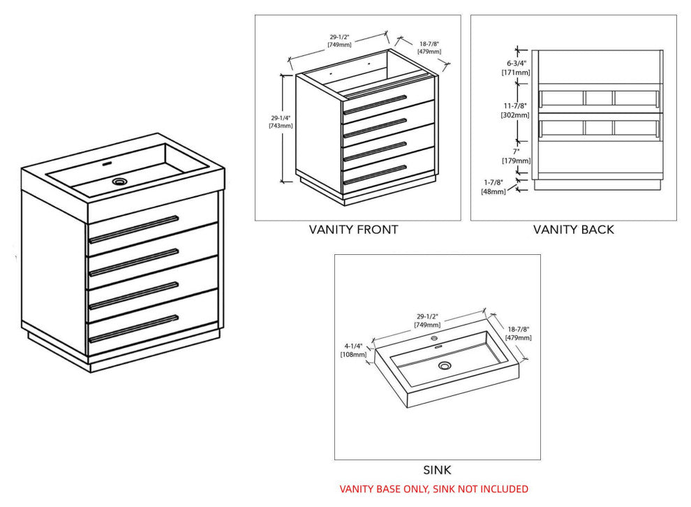Barcelona 30"Vanity Base Only White