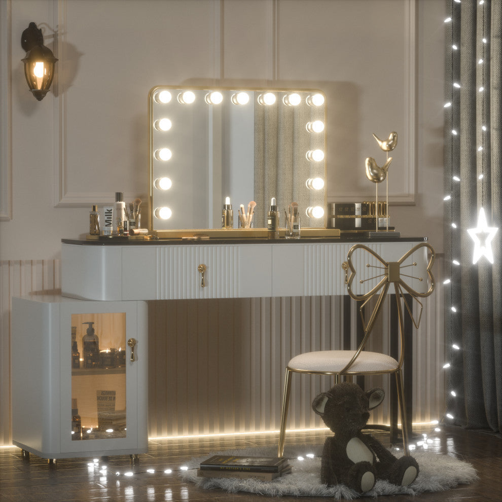 Hollywood Vanity Mirror, Lights,3 Color Lighting Modes, Memory, Gold, 23x18