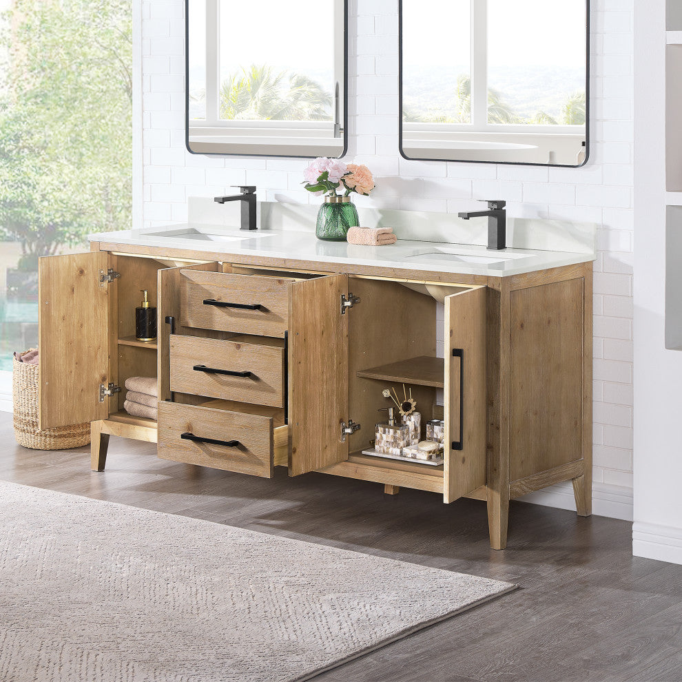 Laurel Bathroom Cabinet Vanity Base, Weathered Fir, 72", Without Mirror
