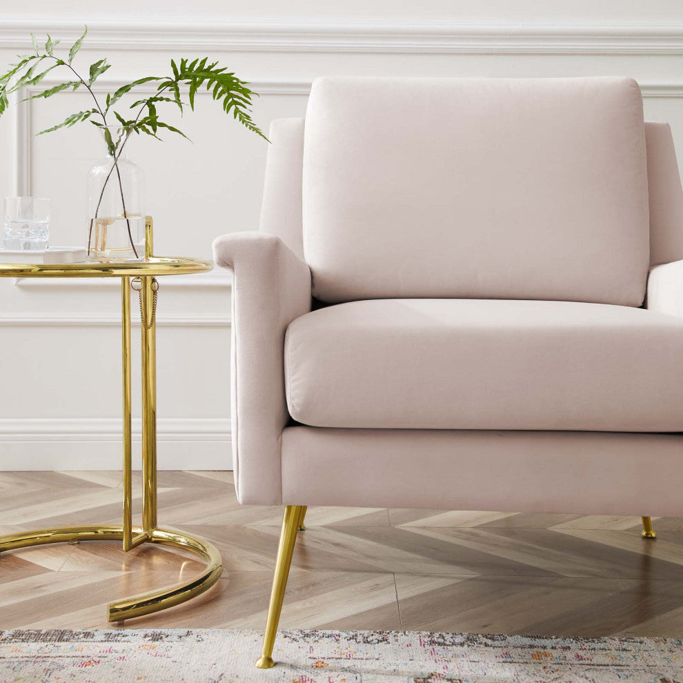 Armchair Accent Chair, Velvet, Gold Pink, Modern, Living Lounge Hospitality
