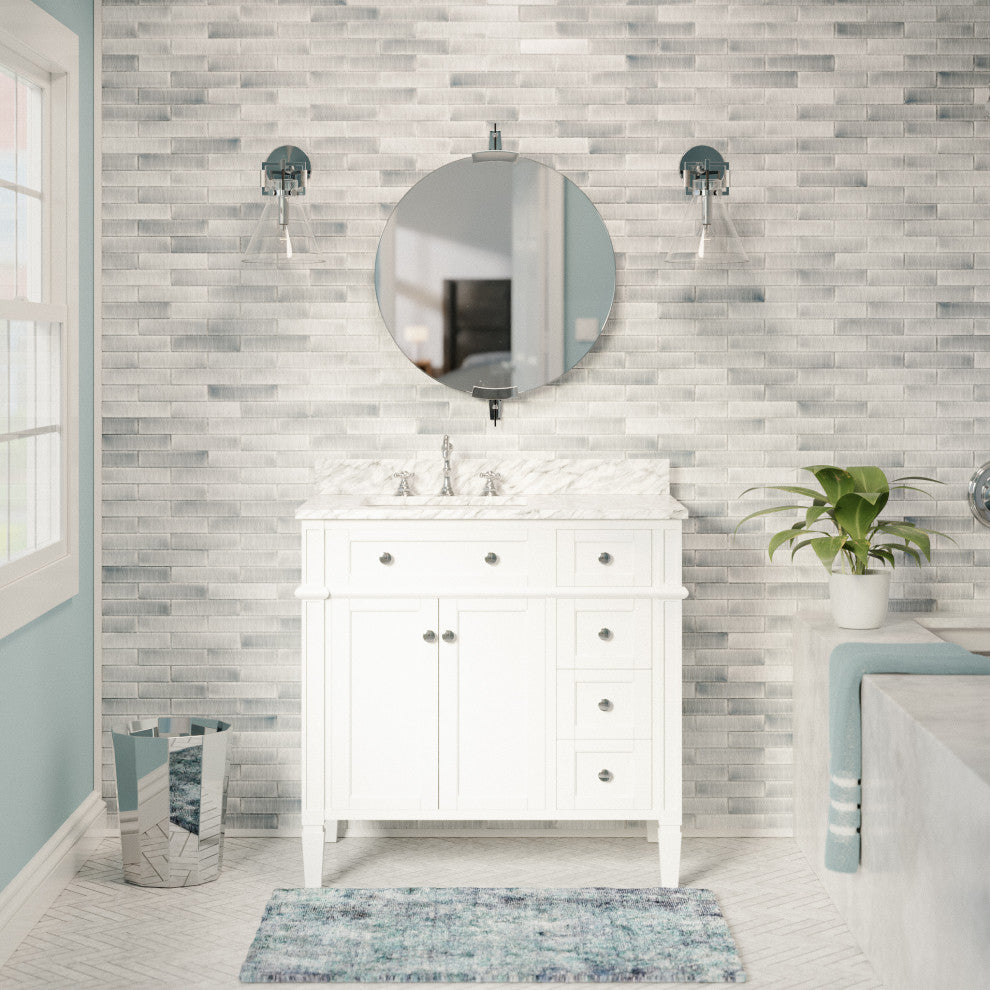 Hailey 36" Bathroom Vanity, White, Carrara Marble