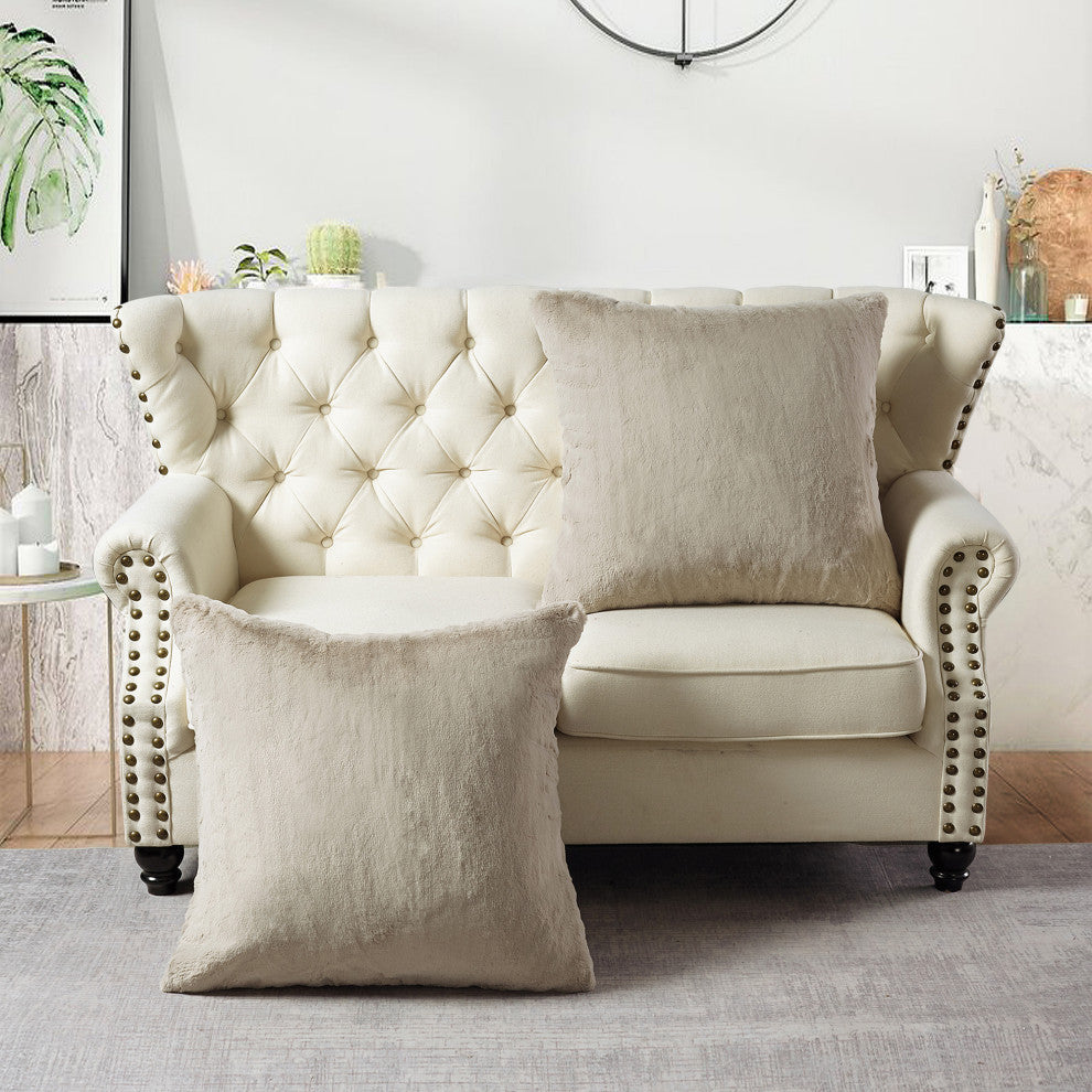 Heavy Faux Fur Throw Pillow Covers 2pcs Set, Pure Cashmere, 26''x26''