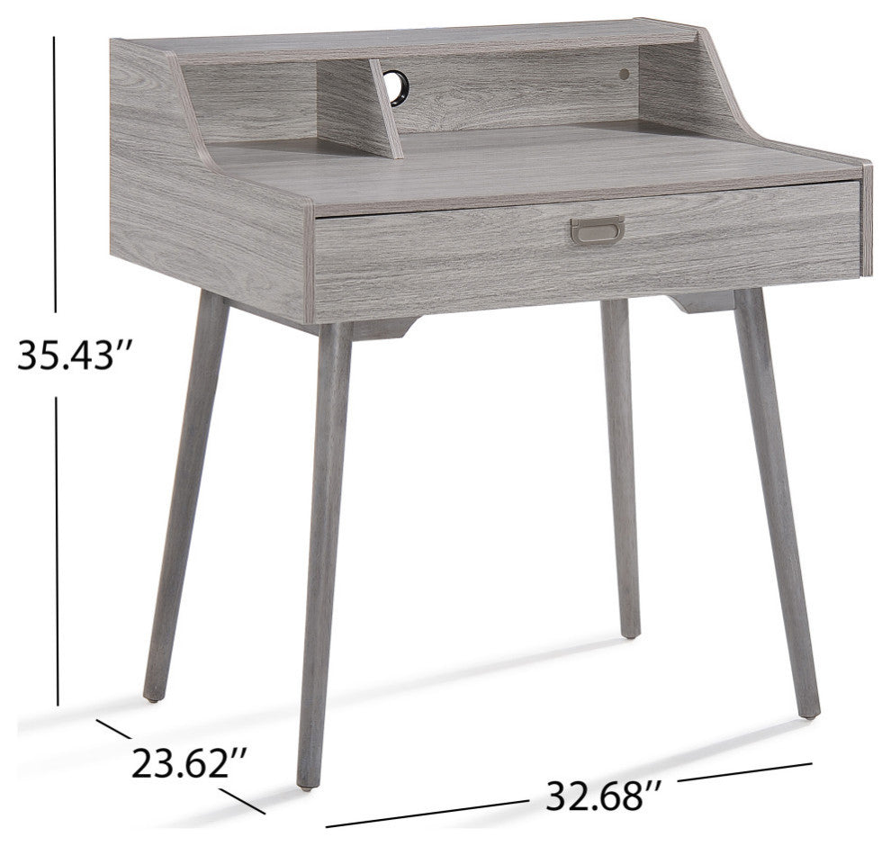 GDF Studio Elyse Mid-Century Modern Finished Fiberboard Home Office Desk, Gray Oak
