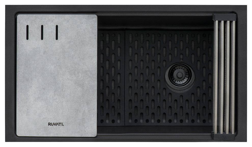 33-in Undermount Workstation Granite Kitchen Sink Matte Black - RVG2302BK