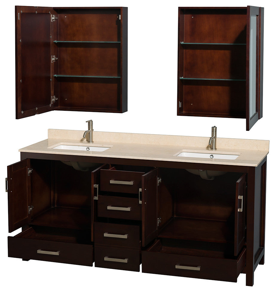 Wyndham WCS141472DESIVUNSMED Espresso 72 Inch Double Bathroom Vanity