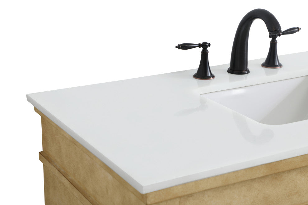 42" Single Bathroom Vanity, Antique Beige With Ivory White Engineered Marble