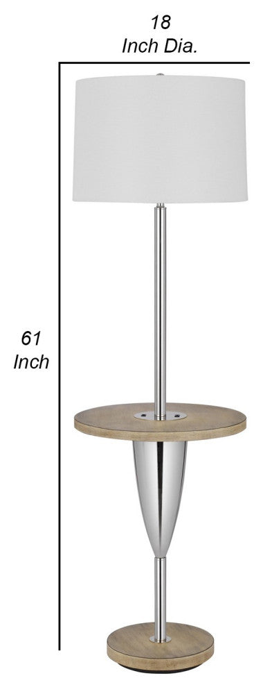 Benzara BM280525 Charlie 61" Floor Lamp Wood Table, 1 USB, Glossy, White, Brown
